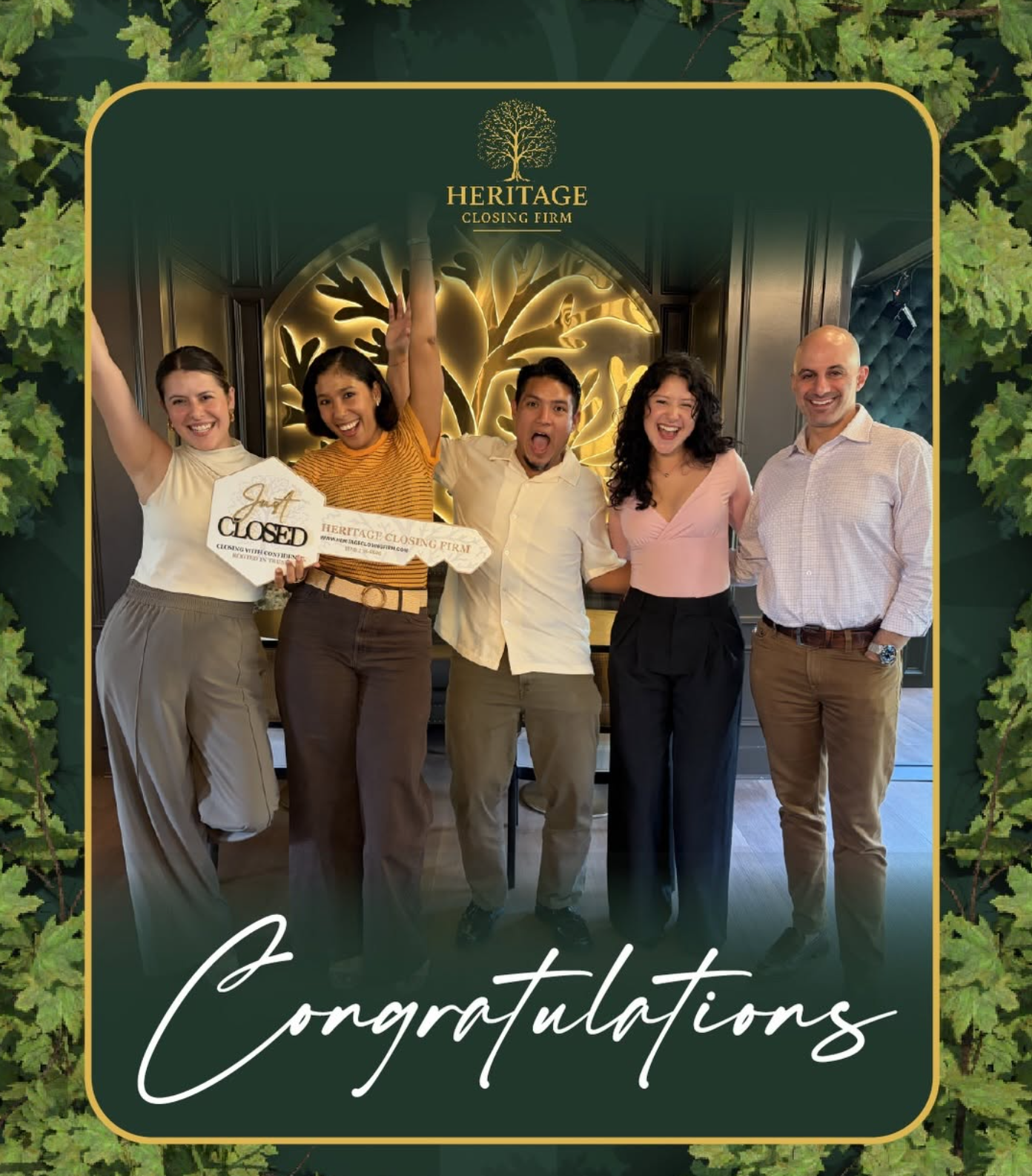 Clients celebrating from closing attorney
