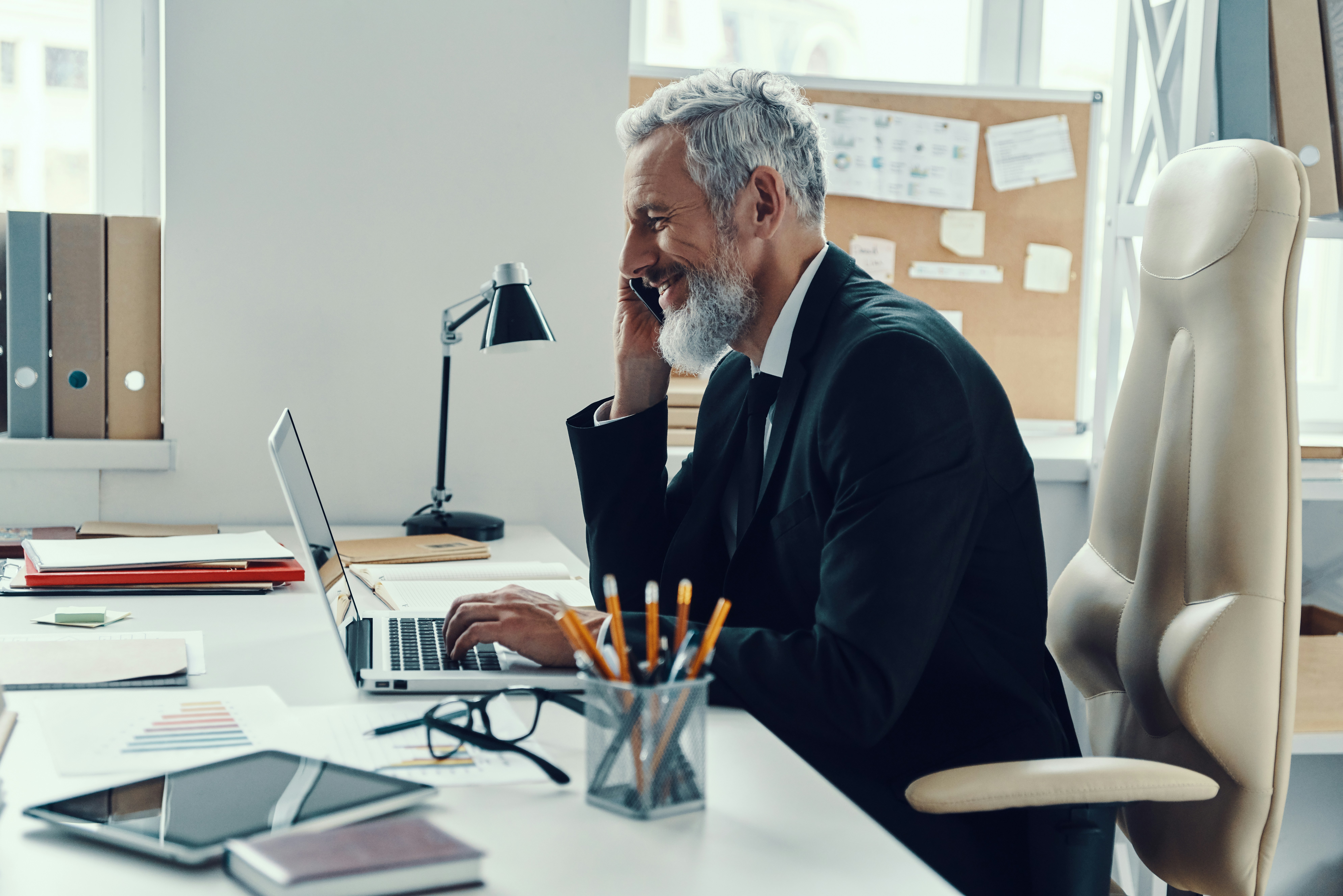 Businessman on phone in office